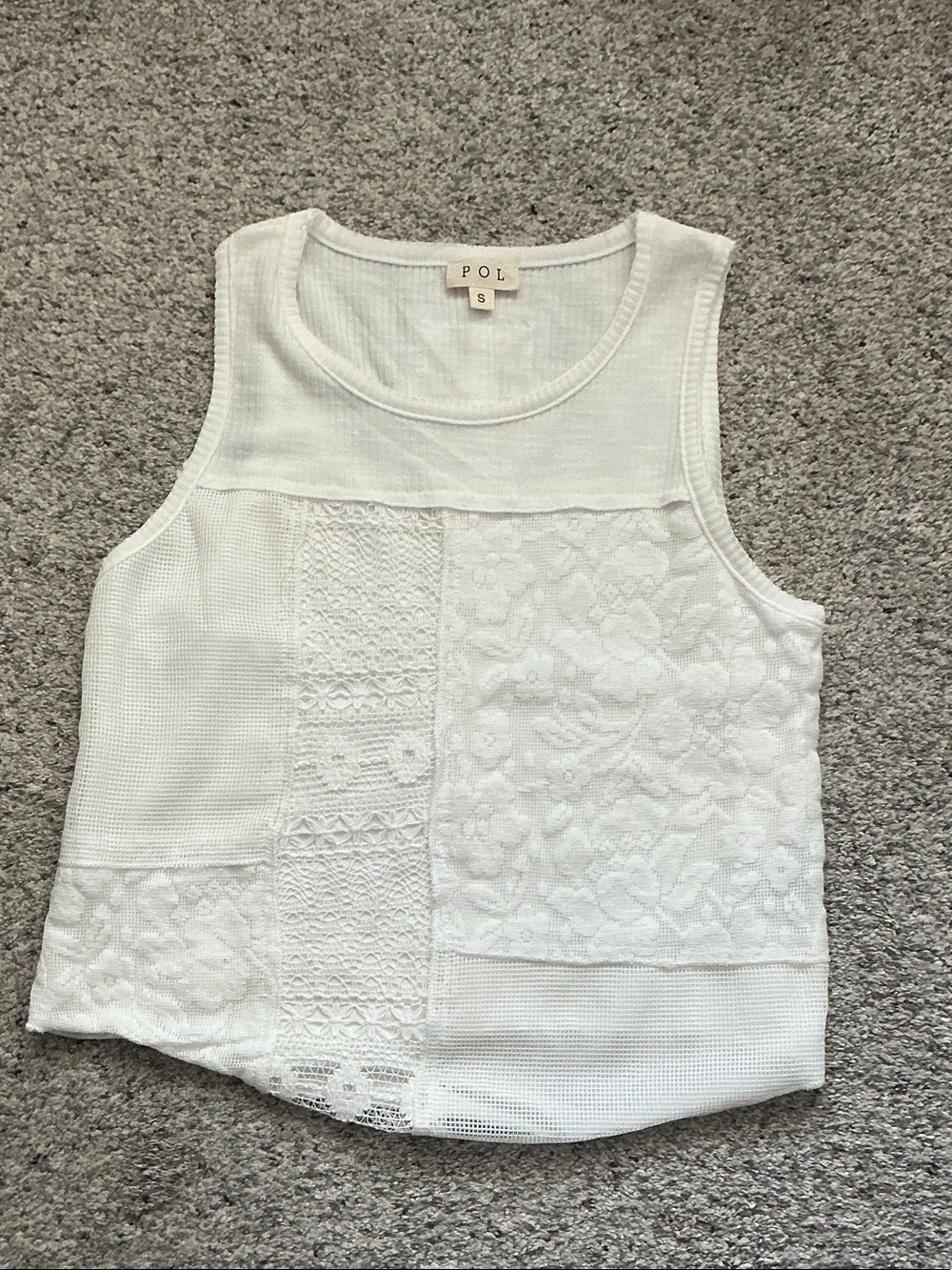 New POL Patchwork Lace Tank Top ~ White - Picture 6 of 11
